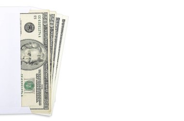 beyaz zemin üzerinde bir zarf içinde dolar