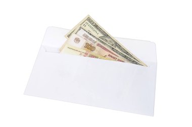 beyaz zemin üzerinde bir zarf içinde dolar