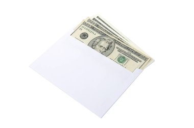 beyaz zemin üzerinde bir zarf içinde dolar