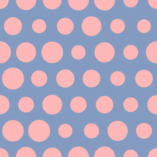 Lunares rosados en bacgkround azul, patrón de puntos sin costura vector — Vector de stock