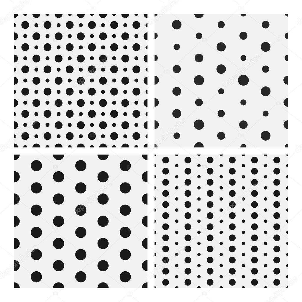 Monochrome dotted seamless patterns collection, black and white polka dots