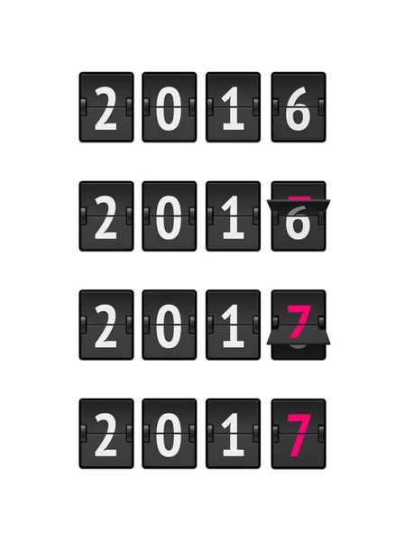 新的一年的概念。翻转棋板在不同的状态变化从 2016年到 2017 年 — 图库矢量图片