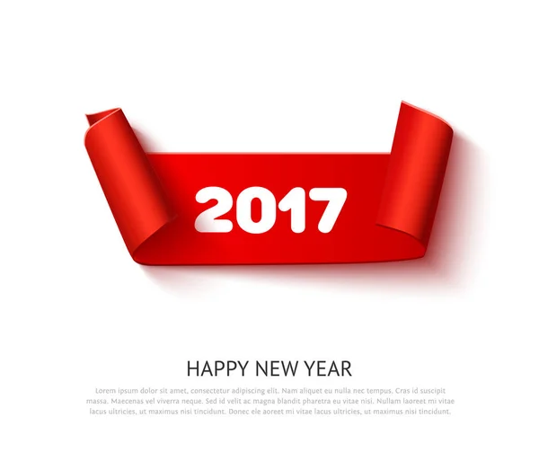 Frohes neues Jahr 2017 Papierrollenbanner mit realistischem Schatten. rote Vektorrolle aus Karton isoliert auf weißem Hintergrund für Poster oder Grußkarte. — Stockvektor