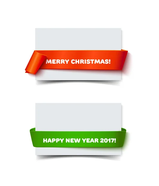 Feliz Navidad banderas de rollo de papel con sombra realista . — Vector de stock