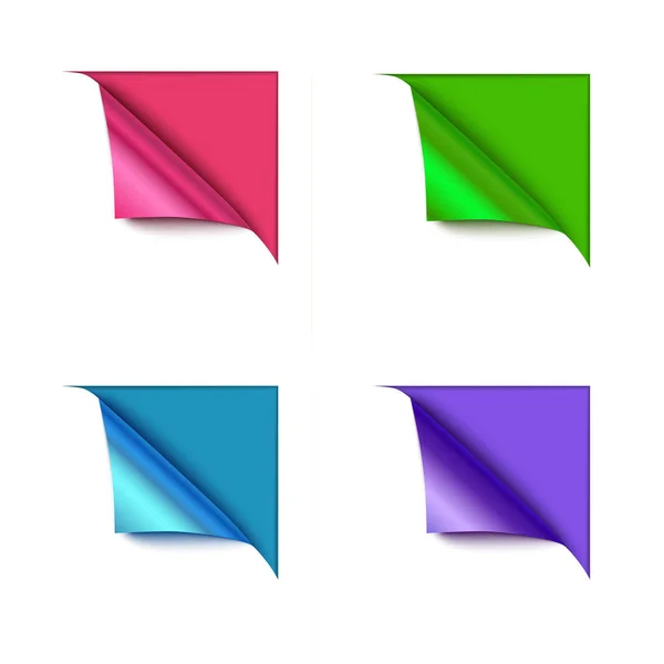 Uppsättning av fyra papper hörnet veck isolerad på färg bakgrunden. — Stock vektor