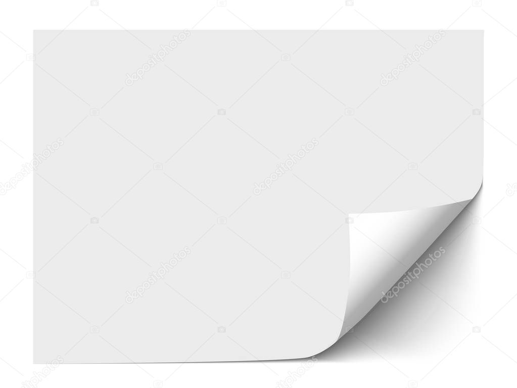 Sheet of paper with curl corner isolated on white background. Vector illustration