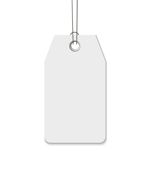 Targhetta bianca con stringa isolata su sfondo bianco. Prezzo, regalo, vendita, etichetta indirizzo — Vettoriale Stock