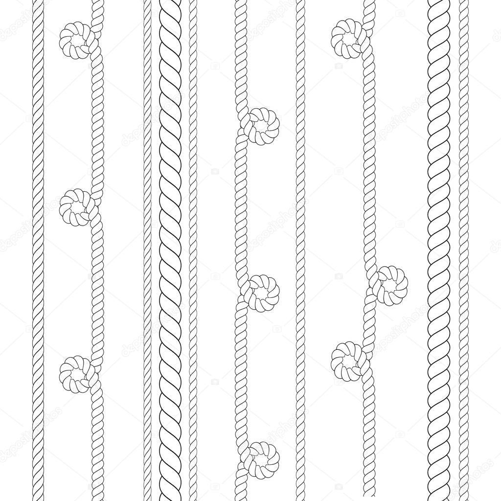 Vector nautical or climbing rope thin and thick isolated on white background for use as brush.