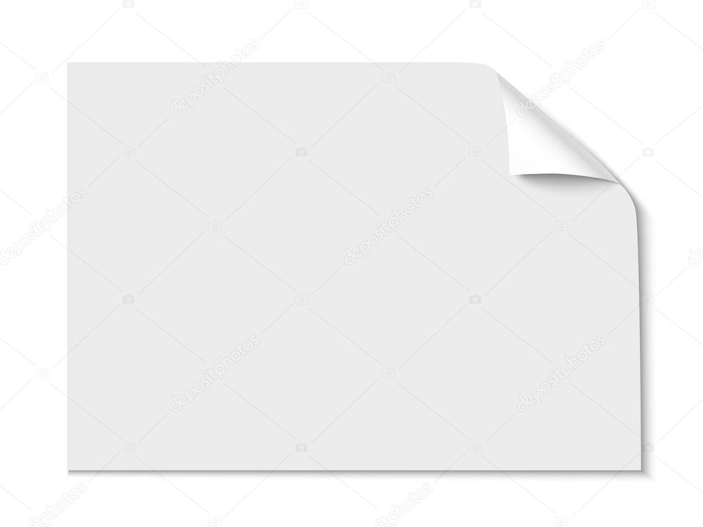 Sheet of paper with curl corner isolated on white background. Vector illustration