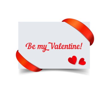 Sevgililer günü kağıt kartı kırmızı kurdele ile