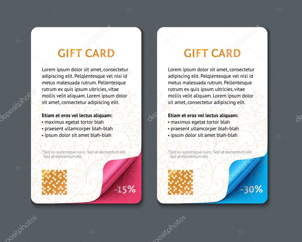 Set of gift cards with rolled corners