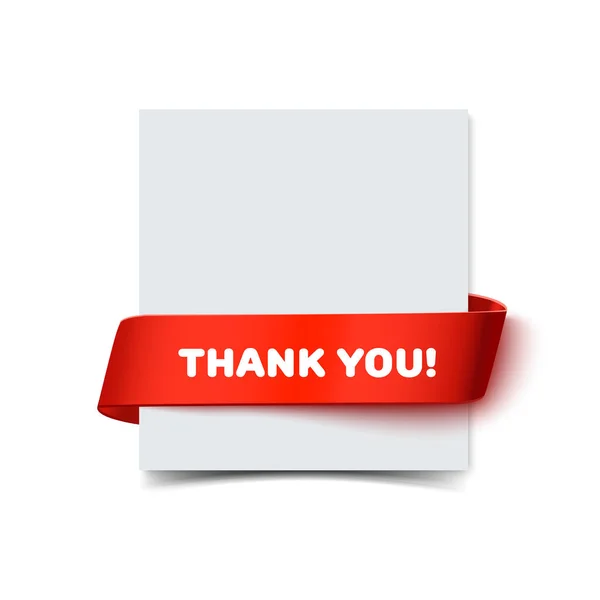 Kağıt tebrik kartı eğri kırmızı hediye şerit ve metin üzerinde beyaz izole teşekkürler. Kartpostal web afiş için gerçekçi vektör çizim — Stok Vektör