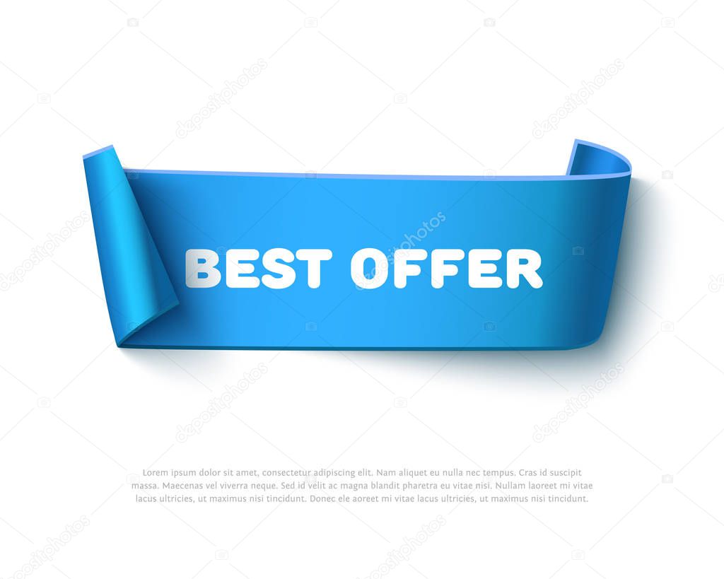 Blue curved paper ribbon banner with rolls