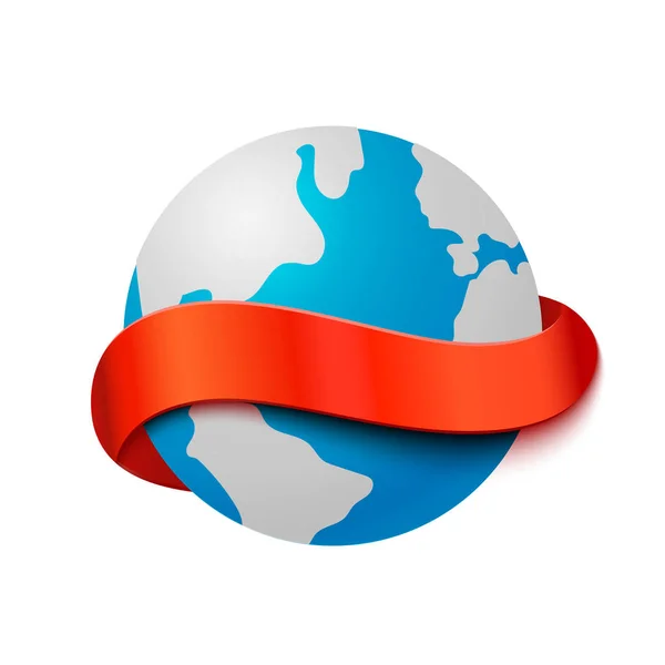 Travel concept. Grote Earth globe met kromme rood lint en ruimte voor tekst — Stockvector
