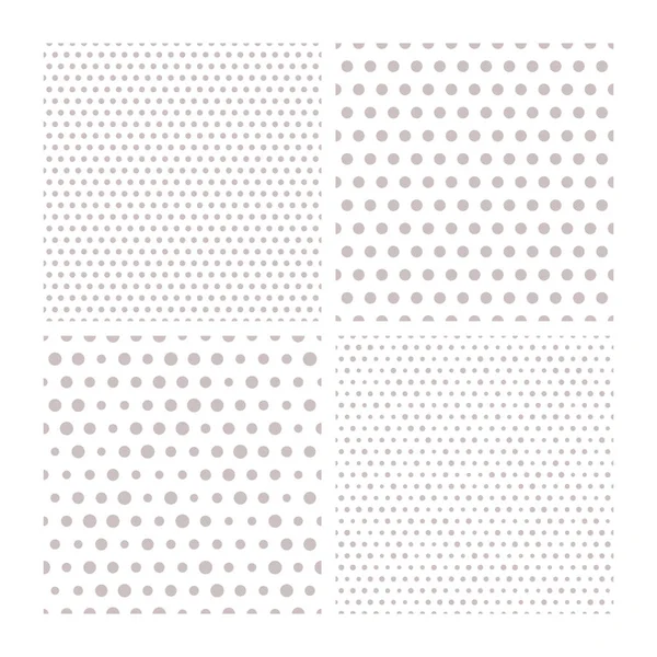 Set van vier vector naadloze patronen met kleine en grote grijze stippen op witte achtergrond — Stockvector
