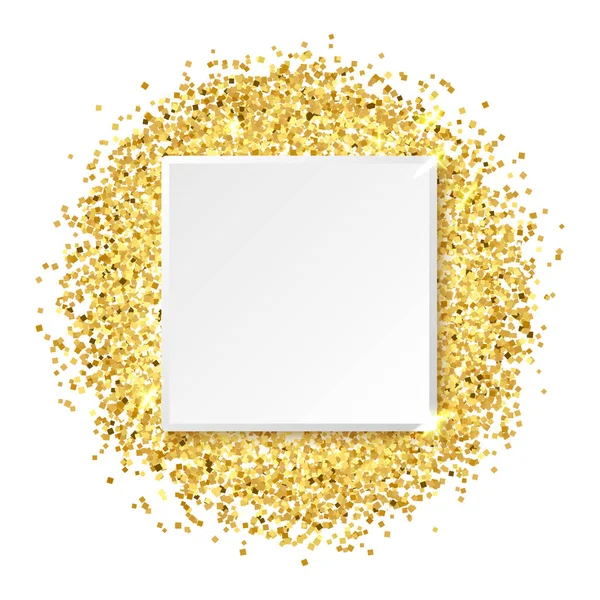 Square glitter gold frame, vector illustration. — Stock Vector