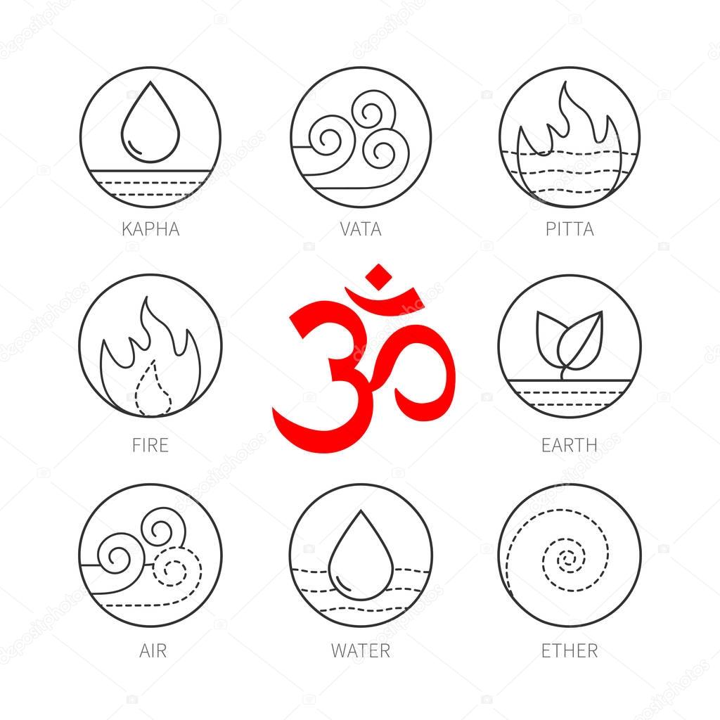 Ayurveda icons set, thin vetor signs