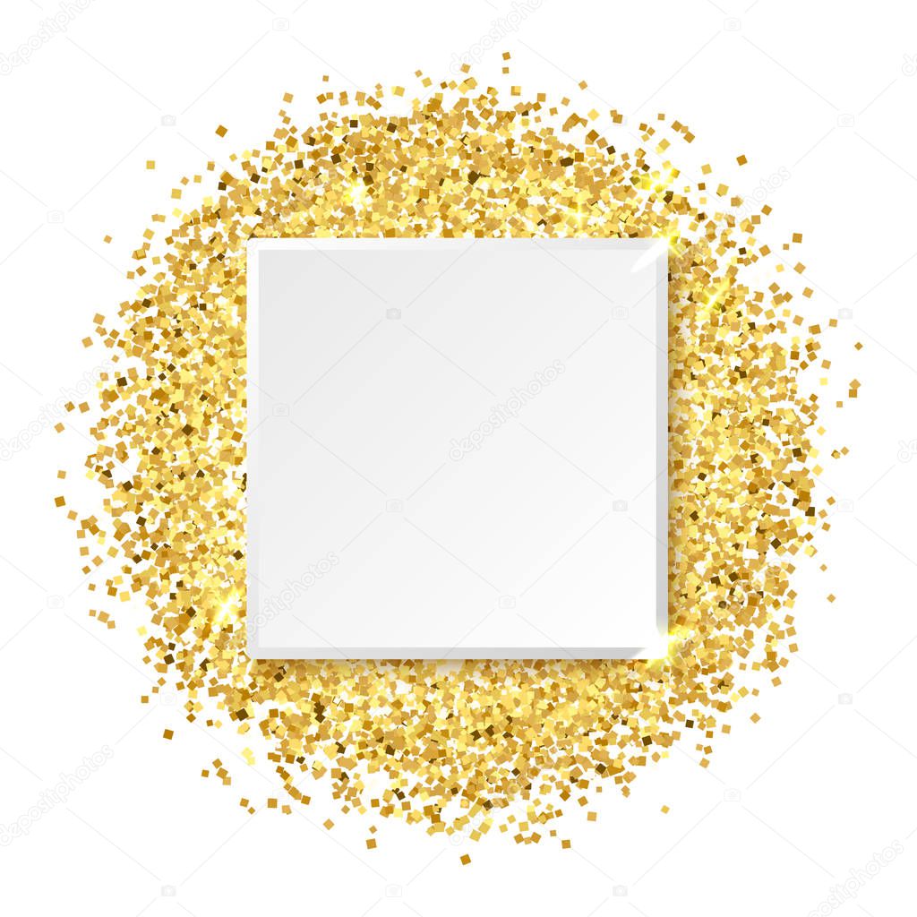 Square glitter gold frame, vector illustration.