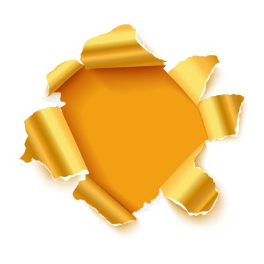 Beyaz kağıt altın yırtık taraf ile delik