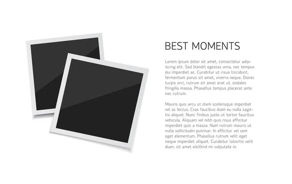 Recoge momentos. Vector Set de fotos polaroid pegadas con cinta de papel. Fotos retro sobre fondo blanco . — Archivo Imágenes Vectoriales