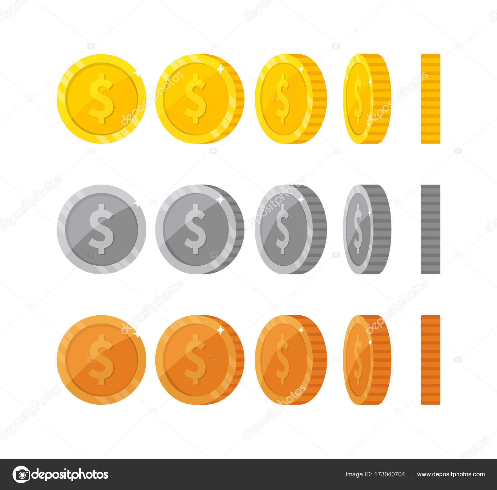 Dibujos animados planos monedas de oro y plata con dólar symbo vector,  gráfico vectorial © voinSveta imagen #173040704