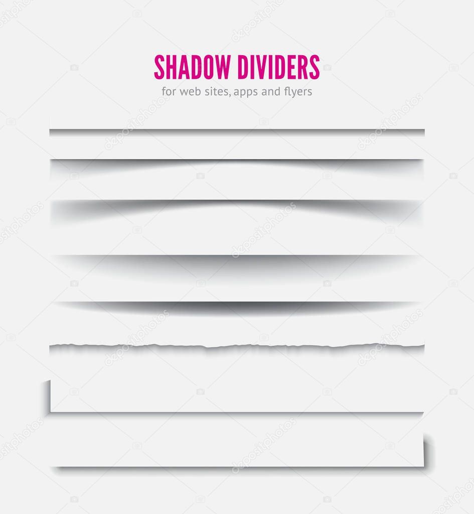 Page divider. Transparent realistic paper shadow effect