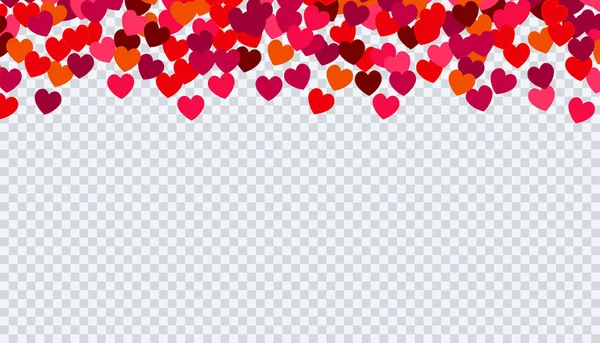 Heart confetti for Valentines day on transparent background. — Stock Vector