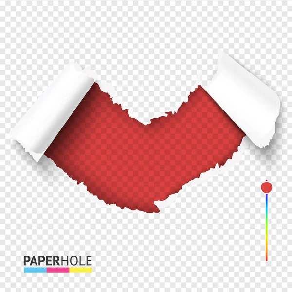 Red torn off paper heart shape hole on transparent background for love, kiss, ect. concepts.