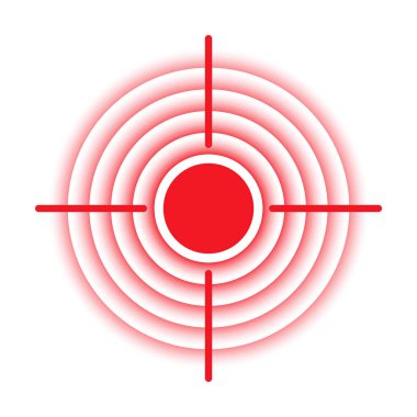 Hedef, acı yerelleştirme kırmızı daire vektör simgesi