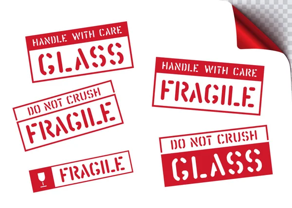Vector fragile, handle with care retro sticker box sign. Logistics clean rubber stamp set for cargo — 스톡 벡터