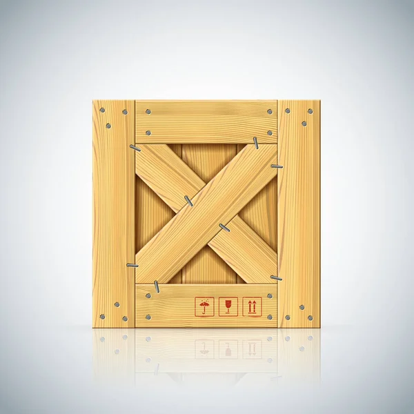 Скрепленный квадратный векторный деревянный ящик с деревянными бутсами — стоковый вектор