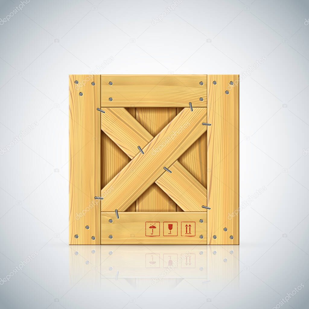 Stapled square vector wooden crate with timber cleats