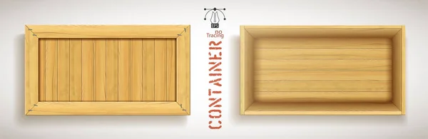 Деревянный простой векторный прямоугольный контейнер с открытой и закрытой крышкой — стоковый вектор
