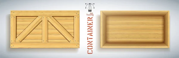 Открытый деревянный контейнер для векторного макета доставки посылок — стоковый вектор