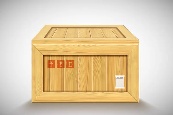 Three-dimensional vector wood box for fragile freight transportation — Stock Vector
