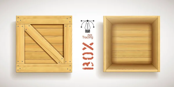 Открыть пустую деревянную векторную коробку с загнутой крышкой — стоковый вектор