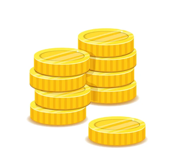 Moedas de ouro pilhas, dinheiro de metal ilustração realista — Vetor de Stock
