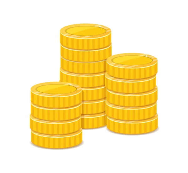 Gouden munten, schatten, metalen geld stapels realistische illustratie — Stockvector
