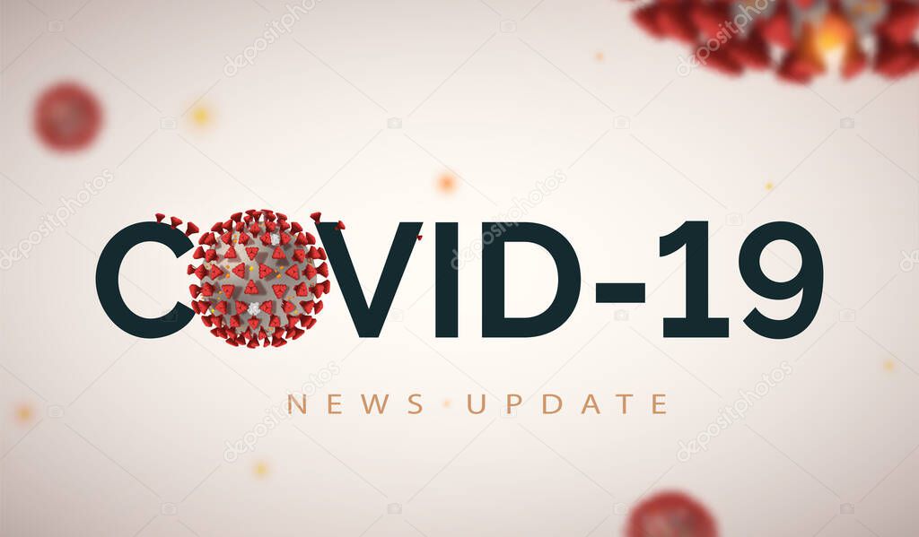News update header banner for Covid-19 on light microbiology background. Coronavirus vector illustration for website in Europe, USA, Korea, Japan.