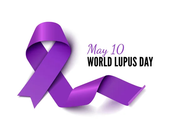 World Lupus Day púrpura cinta realista vector banner plantilla — Archivo Imágenes Vectoriales