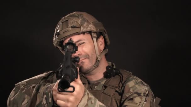 Soldier Aiming His High Powered Rifle Takes One Shot Viewer — Stock Video