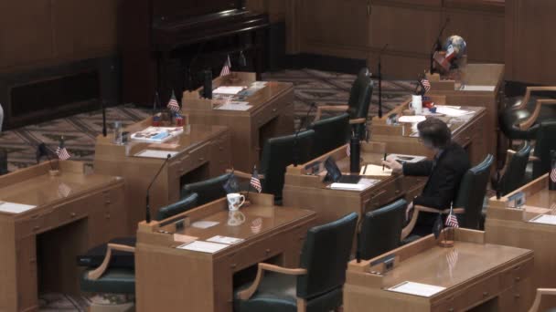 Lone Congressman Sits Desk Emotionless Meeting House Representatives — Stock Video