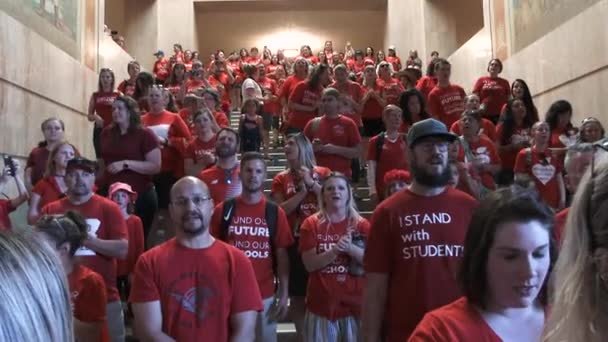 Teachers Fill Stairs State Capitol Building Demanding More Funding Lawmakers — Stock Video