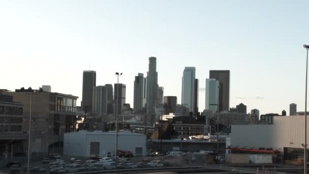 Camera Zoom Out Back Downtown Los Angeles California Cityscape Golden — Stock Video