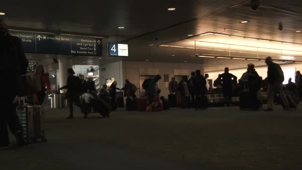 Люди Собираются Требованию Провоз Багажа Аэропорту — стоковое видео