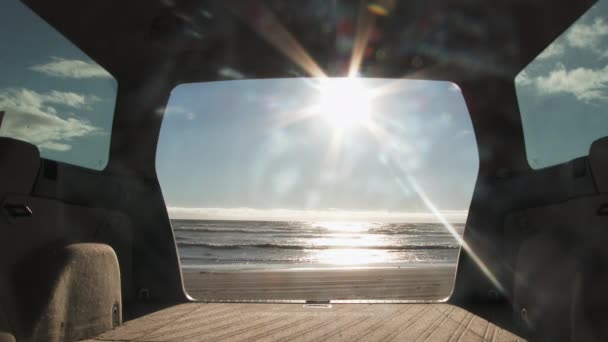 Truck Drives Frame Person Silhouetted Sun Lounges Back His Vehicle — Stock Video