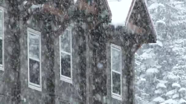 Schneesturm Starker Schneefall Auf Wohnhäuser Winter — Stockvideo