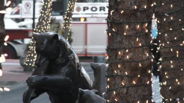 Camion Pompiers Établit Emplacement Centre Ville Sur Les Rues Ville — Video