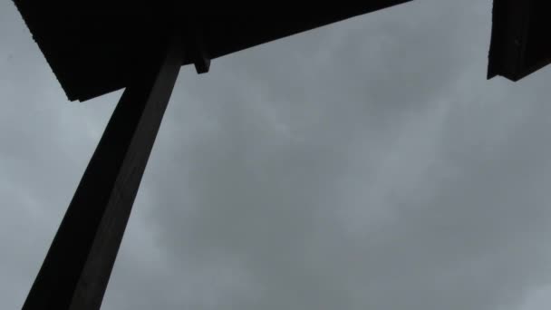 Dark Stormy Clouds Move Sky Rain Falling House Eaves Time — Stock Video