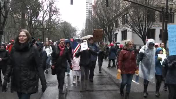 Nők Utcára Vonulnak Portland Oregon Női Menetén Ahol Emberek Kifejezik — Stock videók